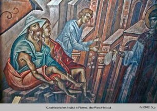 Die Ausmalung der Saalkirche : Der Zyklus des Heiligen Georg : Der Heilige Georg verteilt Almosen