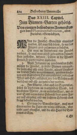 Das XXIII. Capitel. Zum Blumen-Garten gehörig. Von einigen besonderen Anmerckungen derer ...
