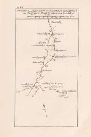 Pl. VII The new military route from Madras to Ootacamund via Bangalore, Seringapatam, and Goodaloor