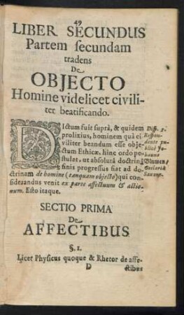 Sectio Prima De Affectibus
