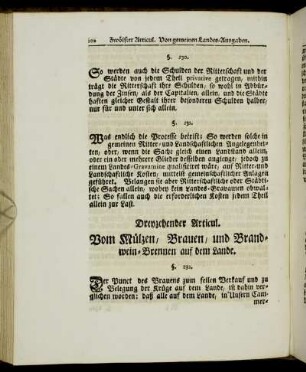 Dreyzehender Articul. Vom Mülzen, Brauen, und Brandwein-Brennen auf dem Lande.