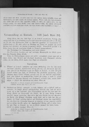 Versammlung zu Rostock. - 1426 [nach März 20].