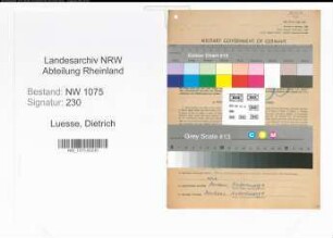 Entnazifizierung Dietrich Luesse , geb. 25.02.1905 (Kaufmaennischer Angestellter)