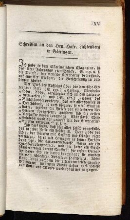 Schreiben an den Hrn. Hofr. Lichtenberg in Göttingen.