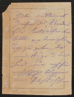 Undatierter Brief von Alwine Frommann an Unbekannt