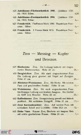 Zinn – Messing – Kupfer und Bronzen (Nr. 629-667)
