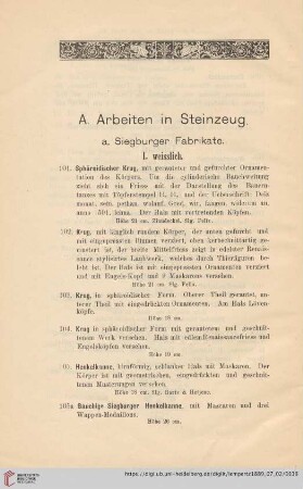 a. Siegburger Fabrikate (Nr. 101 - 190)