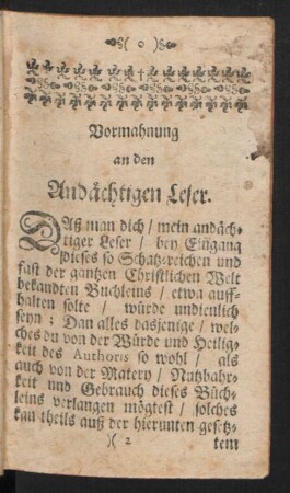 Vormahnung an den Andächtigen Leser.
