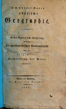 Immanuel Kants physische Geographie, 1,1/2. (1801)