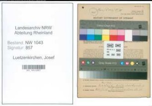 Entnazifizierung Josef Luetzenkirchen , geb. 25.12.1910 (Vertreter)