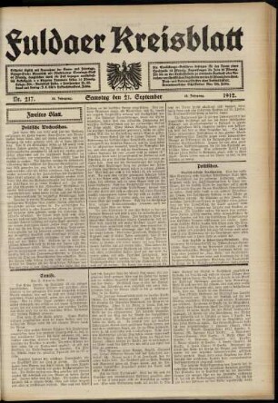 Zweite Ausgabe vom Samstag, den 21. September 1912.