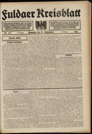 Zweite Ausgabe vom Samstag, den 21. September 1912.
