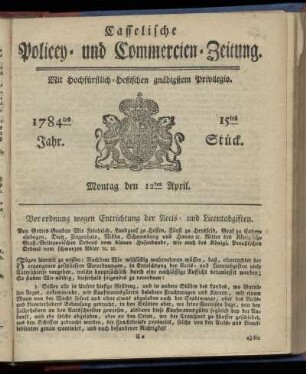 15tes Stueck, Montag den 12ten April. 1784