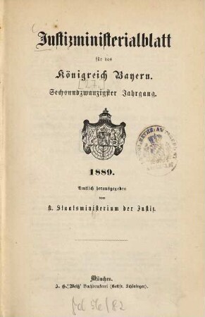 Justizministerialblatt für den Freistaat Bayern. 27. 1889
