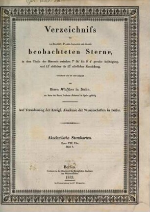 Verzeichniss der von Bradley, Piazzi, Lalande und Bessel beobachteten Sterne. 9. 1833