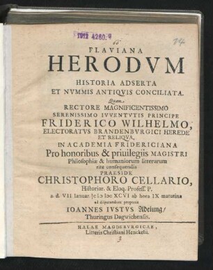 Flaviana Herodum Historia Adserta Et Nummis Antiquis Conciliata