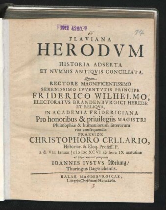 Flaviana Herodum Historia Adserta Et Nummis Antiquis Conciliata