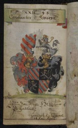 Wappen: Graf Sigmund Adam von Traun(-Ahansberg), Herr auf mistelbach, Neisse und Braunsberg (Landoberst) (1573-1638), Eintrag 1598