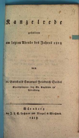 Kanzelrede am letzten Tage des Jahres 1818