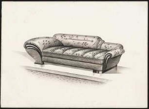 Sofa mit einem erhöhten Seitenteil und asymmetrischer Rücklehne, Kordel, gesteppt, sichtbare hölzerne Gestellteile
