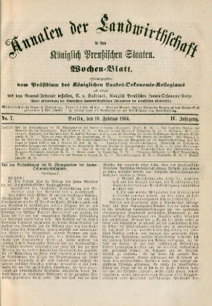 No. 7. Berlin, den 10. Februar 1864. IV. Jahrgang.