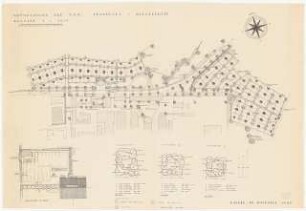 Kleingartenanlage der Vereinigten Deutsche Metallwerke (V.D.M.), Frankfurt-Heddernheim: Lageplan und Pflanzplan 1:1000 ind 1:100