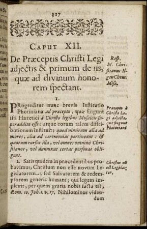 Caput XII. De Præceptis Christi Legi adjectis & primum de iis, quæ ad divinum honorem spectant.