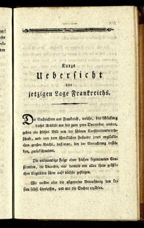 Kurze Uebersicht der jetzigen Lage Frankreichs.