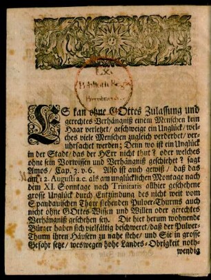 Gründliche Nachricht Des Vom Feuer unverhofft entzündeten und gesprungenen Pulver-Thurms ...