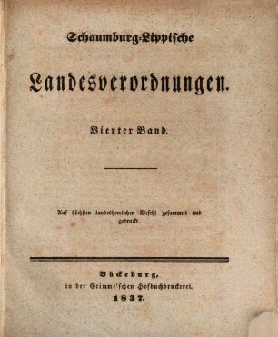 Schaumburg-Lippische Landesverordnungen. 4. 1807/21 (1837)