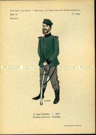 Uniformdarstellung, Seconde-Leutnant des 3. Jäger-Bataillons, Königreich Hannover, 1864.