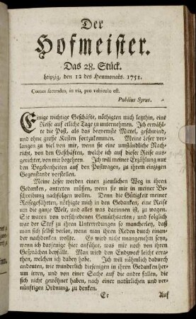 Das 28. Stück. Leipzig, den 12 des Heumonats. 1751.
