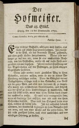 Das 28. Stück. Leipzig, den 12 des Heumonats. 1751.