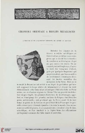 3. Pér. 26.1901: Céramique orientale a reflets métalliques : à propos d'une acquisition récente du Musée du Louvre
