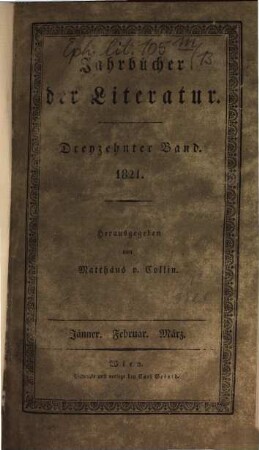 Jahrbücher der Literatur. 13, 13. 1821