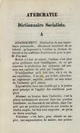 Atercratie Dictionnaire Socialiste.