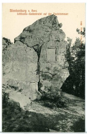 Blankenburg. Teufelsmauer mit Löbbecke-Gedenktafel (Bürgermeister und Bankier)