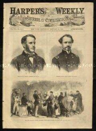 Zeitung Harper's Weekly mit Holzstichen von William T. Sherman und Alvin P. Hovey, Samstag, 24. Januar 1863