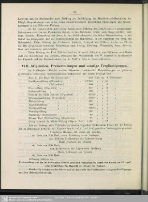 VIII. Stipendien, Preiserteilungen und sonstige Vergünstigungen