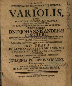Dissertatio Inauguralis Medica, De Variolis