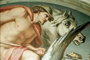 Bellerophon besiegt auf Pegasus reitend die Chimaera