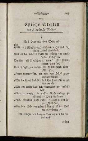 VII. Epische Stellen aus Klopstocks Meßias.