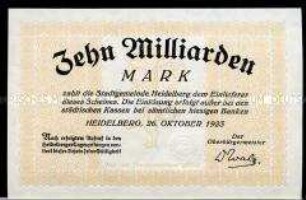 Heidelberg, Notgeld, Musterschein, 10 Milliarden Mark