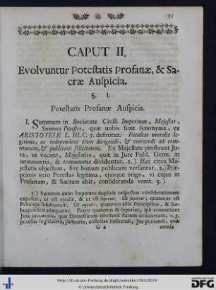Caput II. Evolvuntur Potestatis Profanae, et Sacrae Auspicia.