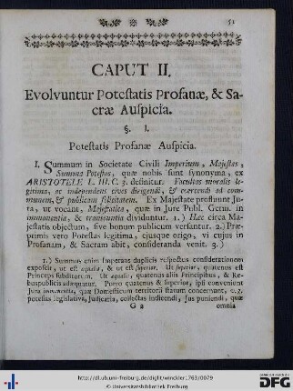 Caput II. Evolvuntur Potestatis Profanae, et Sacrae Auspicia.