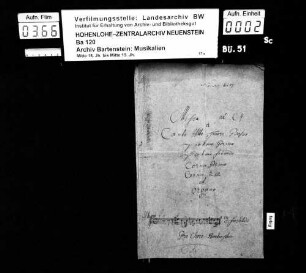 Benedikt Fasold: Missa ex Ch / à / Canto Alto Tenore Basso / Violino Primo / Violino Secundo / Cornu Primo / Cornu 2=do / et / Organo / [Incipit] di Fasoldi; Ms.ca. 1770.