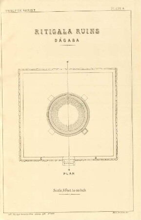 Plate A. Ritigala ruins. Dágaba. Plan.