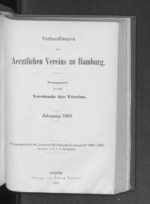 1902: Verhandlungen des Ärztlichen Vereins zu Hamburg