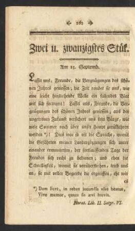 Zwei u. zwanzigstes Stük. Am 23. Septemb.