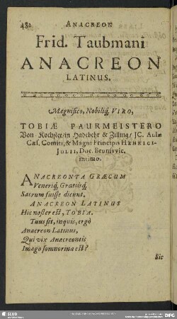 Frid. Taubmani Anacreon Latinus
